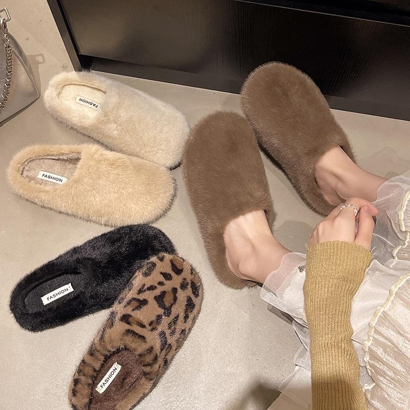 Flat bottom warm fluffy shoes women's new autumn and winter outer wear fluffy lazy bag head cotton mop