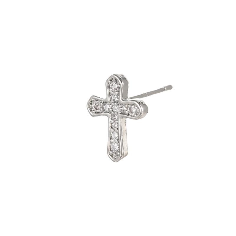 Diamond-studded Cross-shaped Stud Earrings - Sophisticated and Stylish Pure Silver Men's Earrings for Boys, Women's Accessories