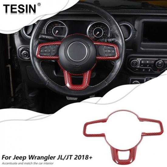 For Jeep JL JT 2018+ Steering Wheel Covers Panel Decoration Interior Red Carbon
