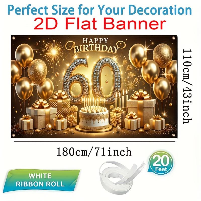 2D graphic design 1 golden-themed 60th birthday banner - polyester material photo background and party decorations