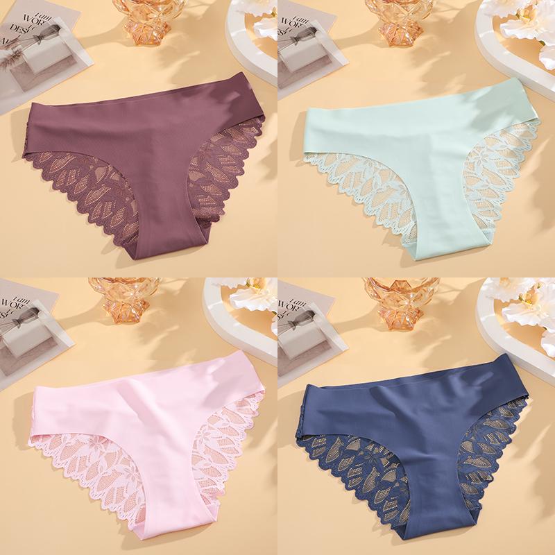 4Pcs Women Lace Floral Underwear Seamless Stretch Panties Sexy Hollow Out Low-Waist Briefs Women Lace Comfort Lingerie