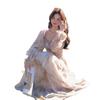Women's Floral Chiffon Puff Sleeve Dress - French Square Neck, Spring/Autumn Fairy Mori Girl Style