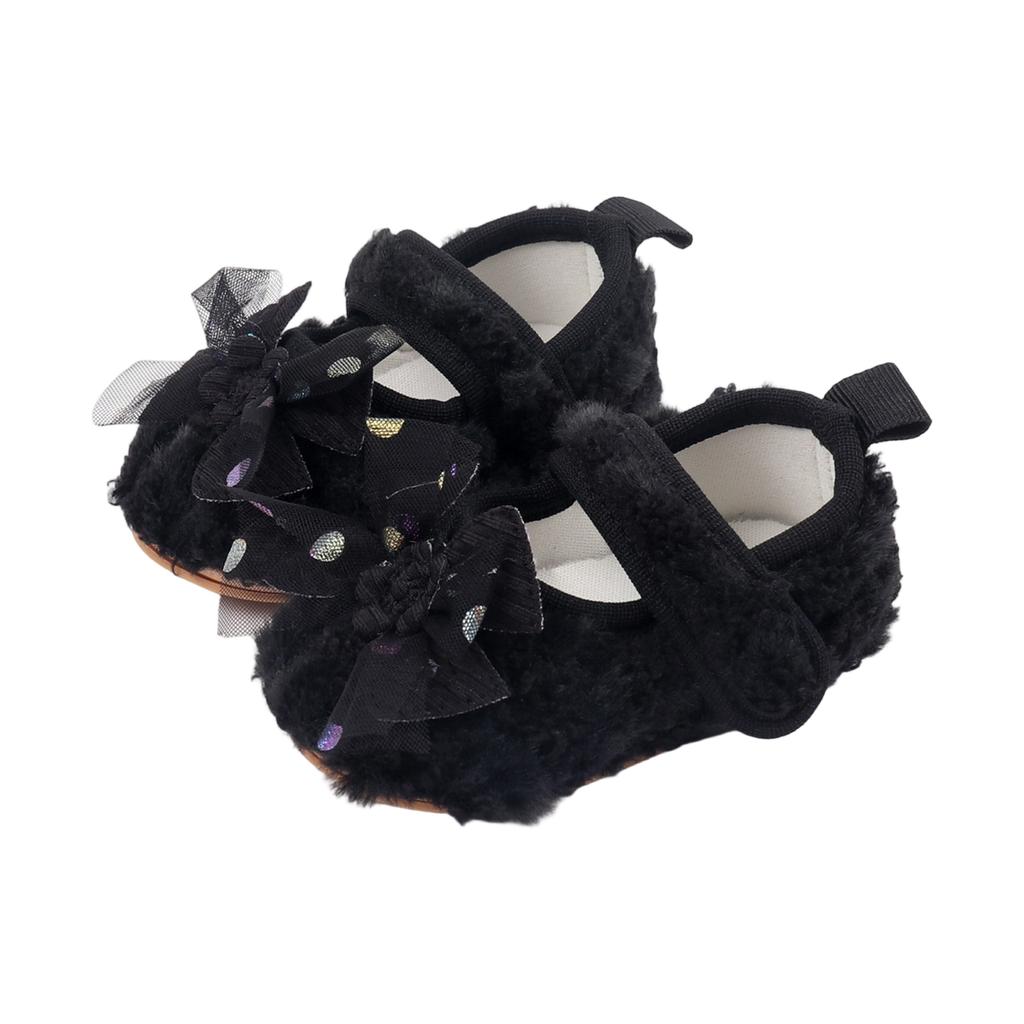 Citgeett Spring Infant Baby Girl Fuzzy Walking Shoes Bows Adjustable Straps Soft Comfortable Non-Slip Shoes
