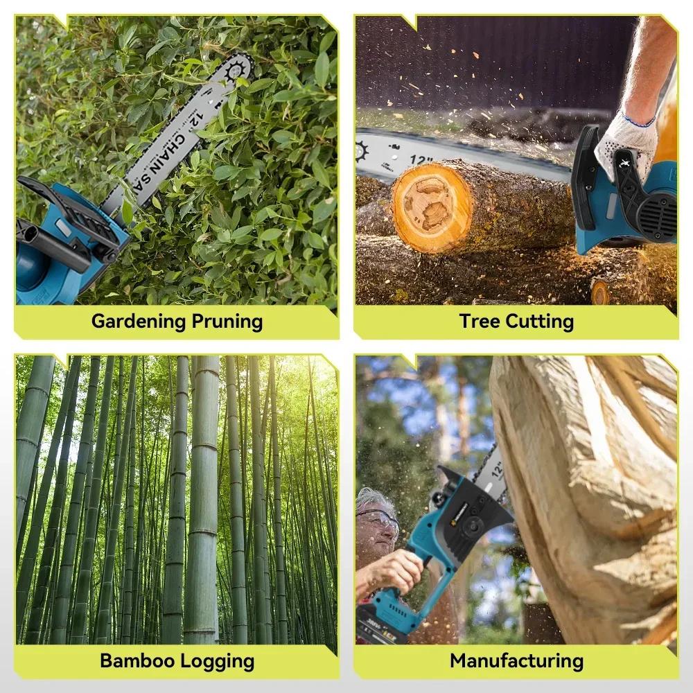 Newbeny 12 Zoll Bürstenlose Elektrische Säge 18000 U/min Akku Tragbar Garten Holzbearbeitungswerkzeug Maschine Für Makita 18V Akku
