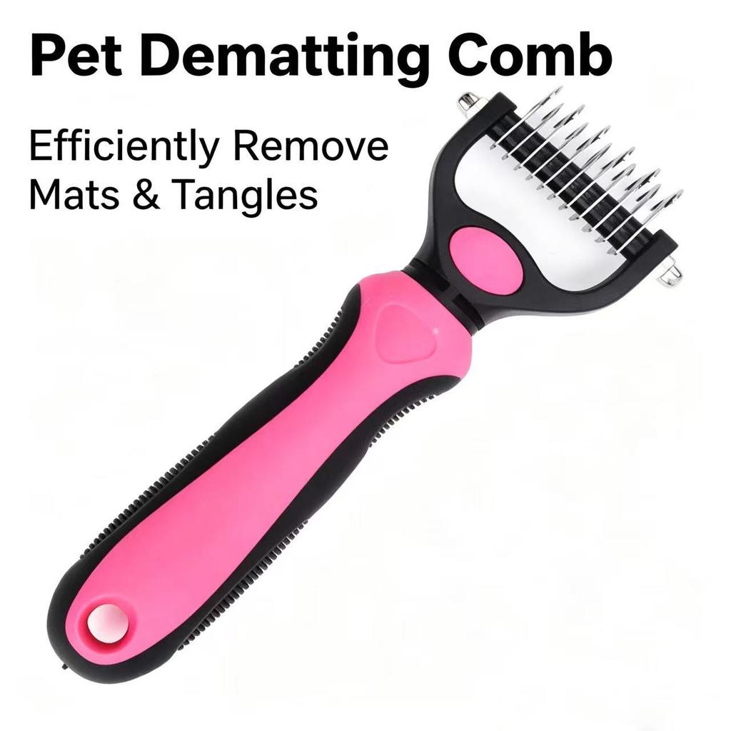 Professional Pet Dematting Brush Double Sided Undercoat Rake for Dogs & Cats Ergonomic Safe Shedding Tool for Whole Pets