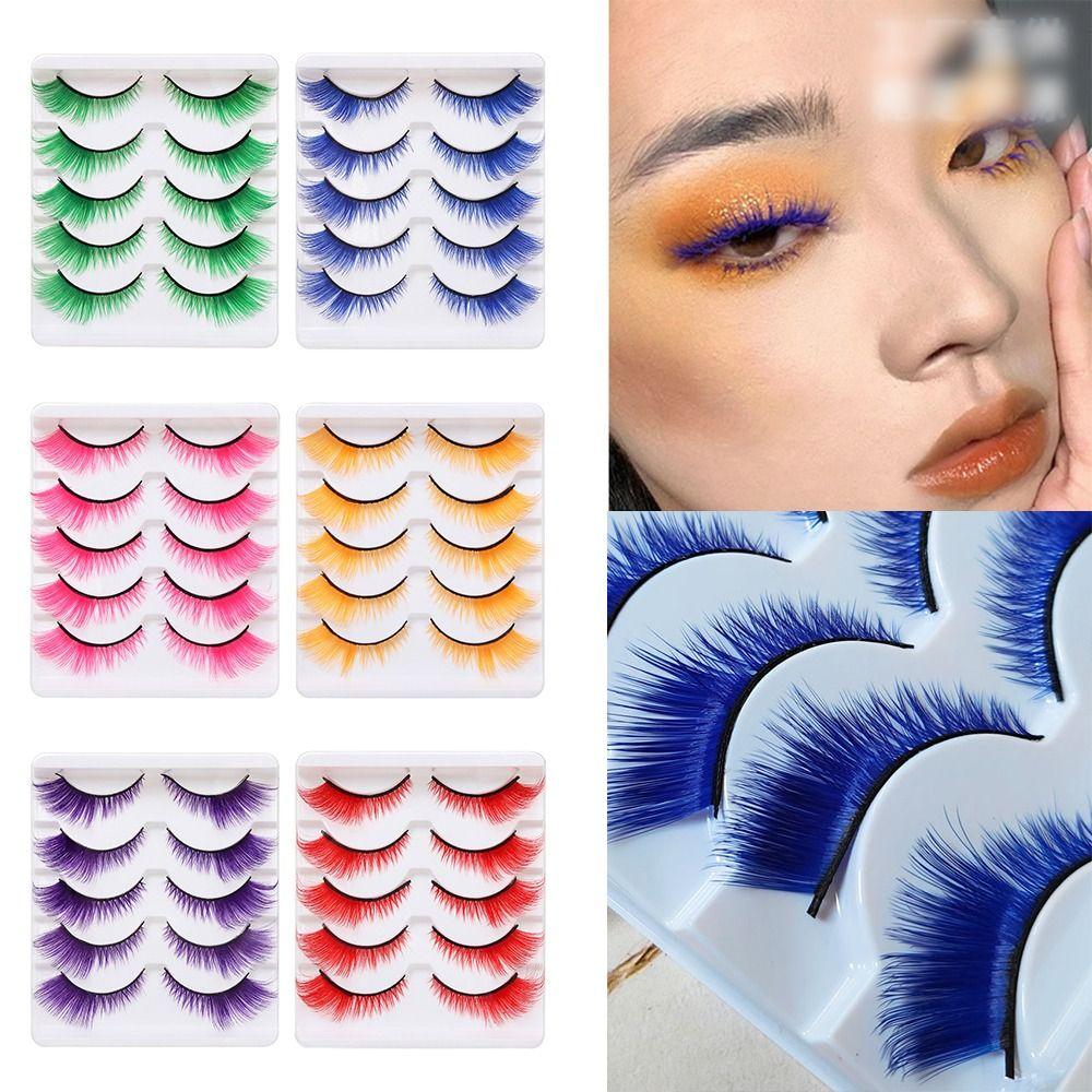 5Pairs Cosplay Party Fox Cat Eye Eyelashes Dramatic Look Eyelash Extension Colored Lashes