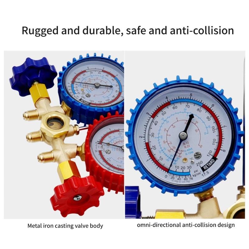 R22 R134A Refrigerant Manifold Manometer Valves Pressures Gauge Air Conditioner Refrigerant Filling Instrumentation Tool