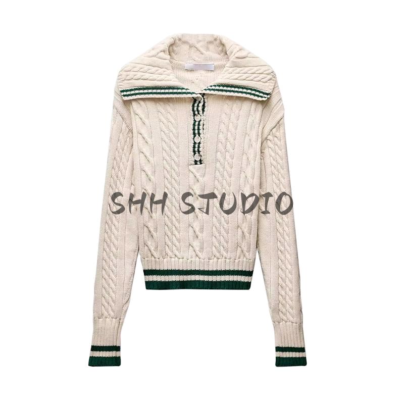 Spring New Women's Clothing Wide Pleated Knitting Mini Skirt 6771048 Eight-Strand Woven Lapel Knitwear 6771047