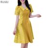 ZANZEA Women Casual V-Neck Summer Short Sleeve Print Dress
