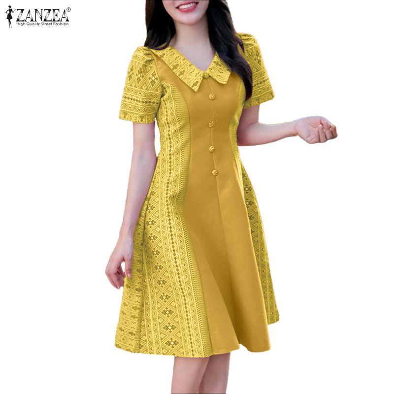 ZANZEA Women Casual V-Neck Summer Short Sleeve Print Dress