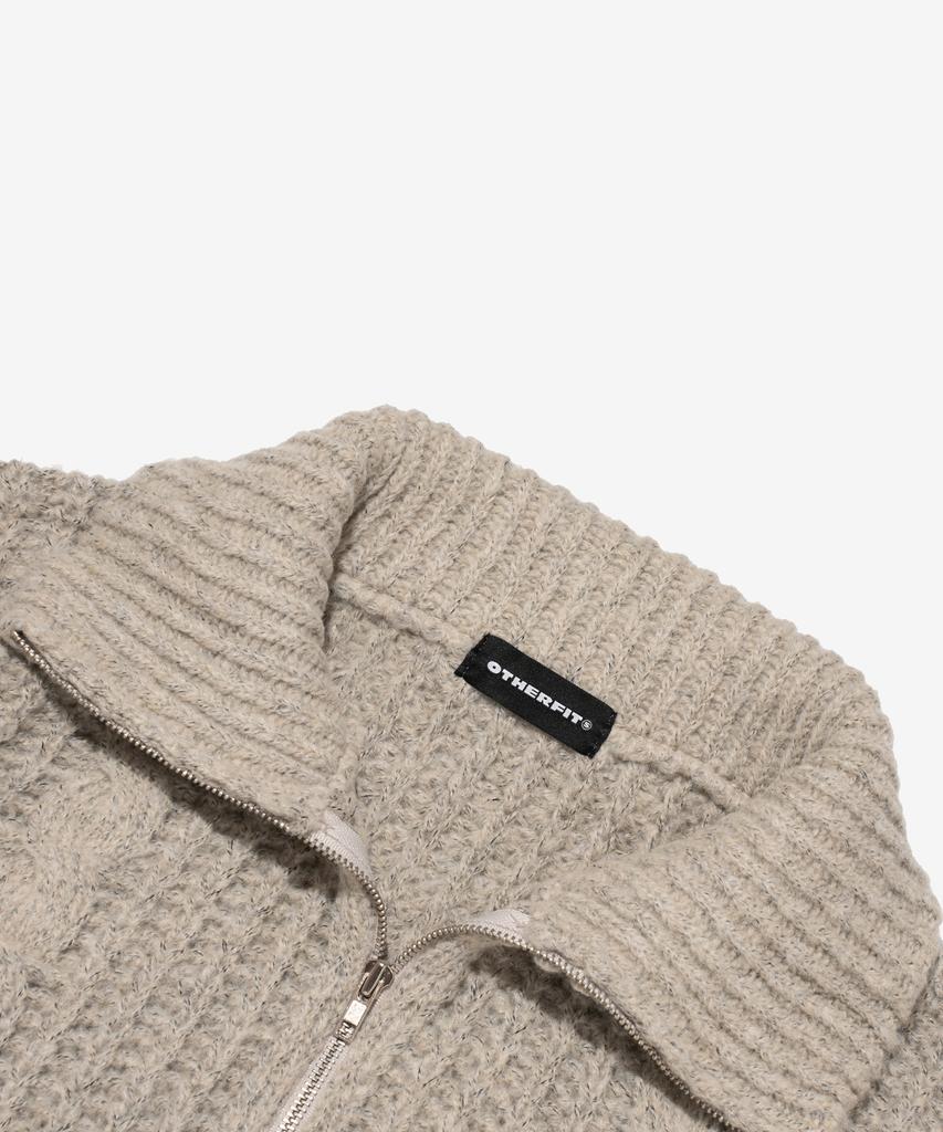OTHERFITS Cable High-Neck Knit Zip-Up (Beige)