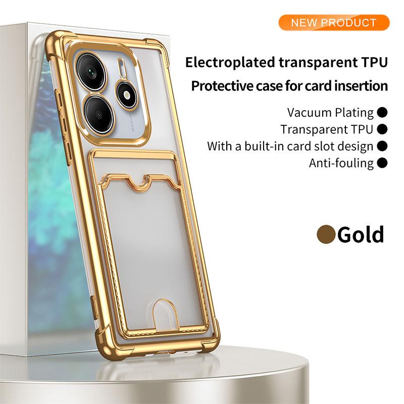 

Однотонный чехол для телефона из мягкого ТПУ с гальваническим покрытием, с отделением для карт-кошелька, для Xiaomi 14T 11T 13T Pro Redmi Note 13 11 12 14 Pro, задняя крышка Redmi Note13Pro5G золотой