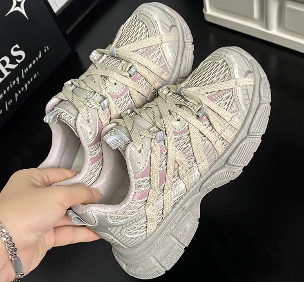 Modische Damen-Sneaker mit optischer Sohle, Casual, Atmungsaktiv, Schnürschuhe, Mode, Outdoor-Walking, Rosa, Herbst, 2024