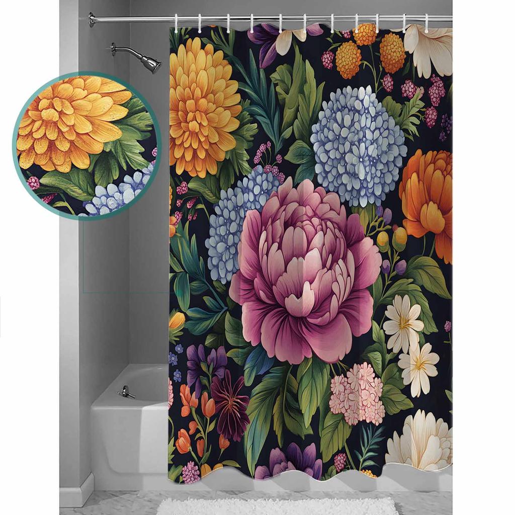 Revivalism Dahlia Flower Shower Curtain Bathroom Decorative Waterproof with Hooks