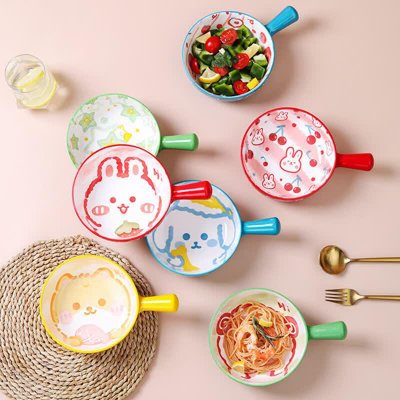 Cartoon Ceramic Baking and Salad Bowl with Handle