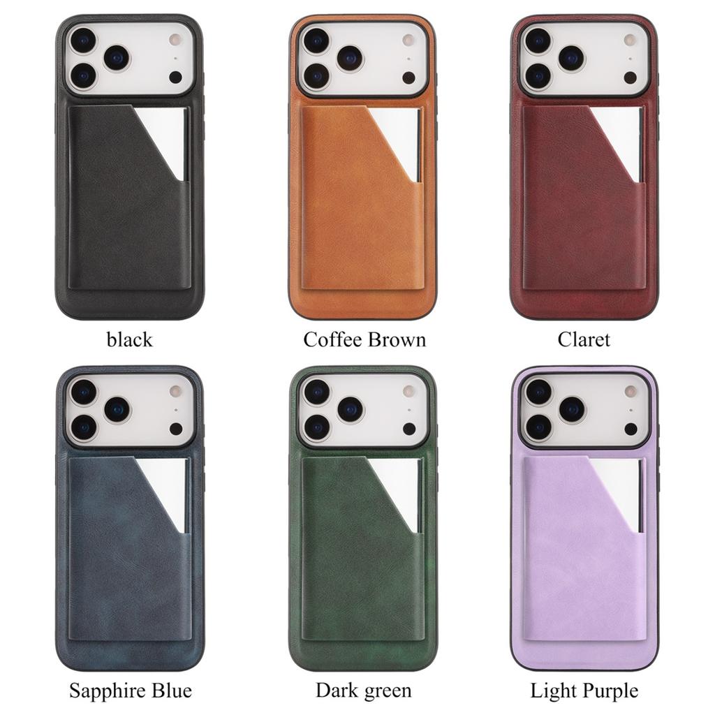 Mirror Wallet Card Slots Magnetic Leather Phone Case for IPhone 17 Pro Max 17 Air 16 15 14 Plus 13 12 Wireless Charging Cover
