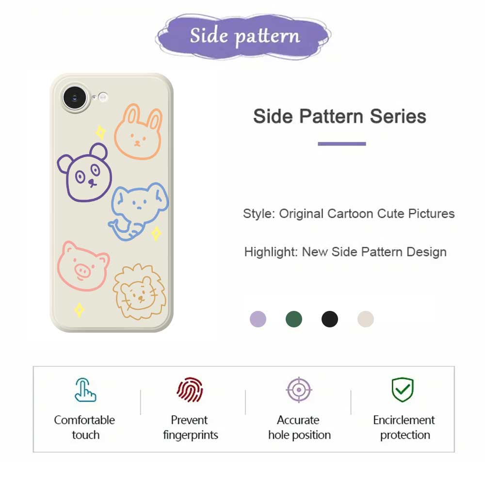 For iPhone 16e Case Animal Sketches Pattern Printing Straight Edge TPU Phone Back Cover