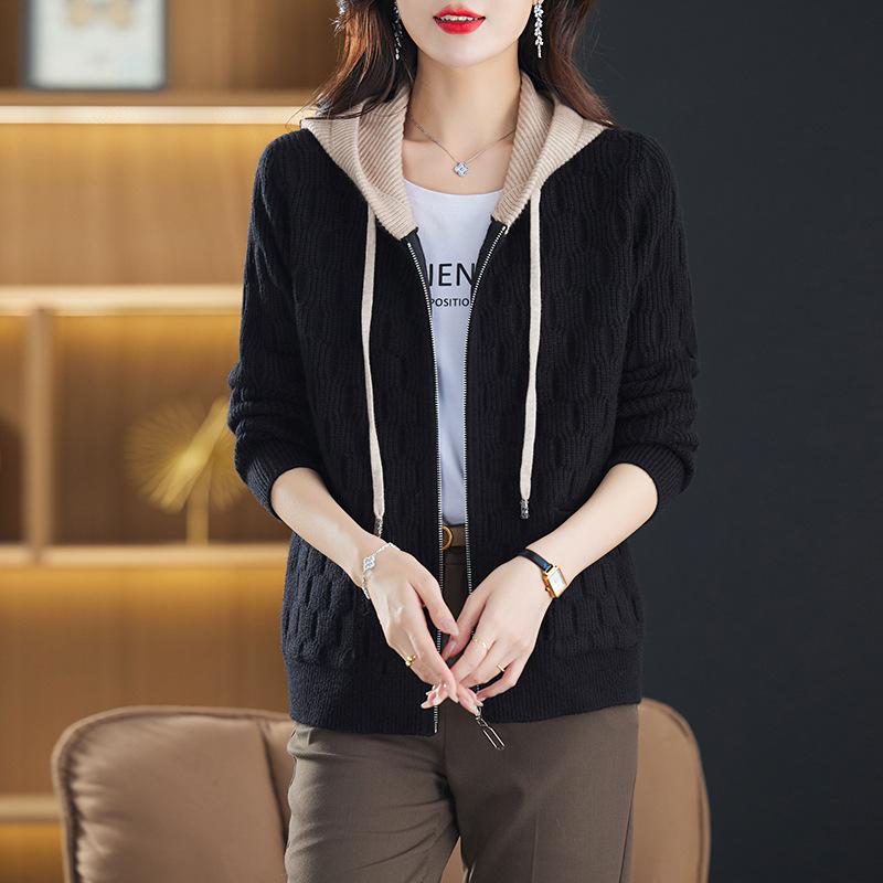 Hooded Sweater Jacket for Women In Spring and Autumn Stylish Spring Zipper Knitted Cardigan