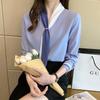 Women's Professional Shirt with A Retro Sense of Design Suit Collar Tie-up Chiffon Long Sleeves Stylish Inner Layering Base Shirt Top