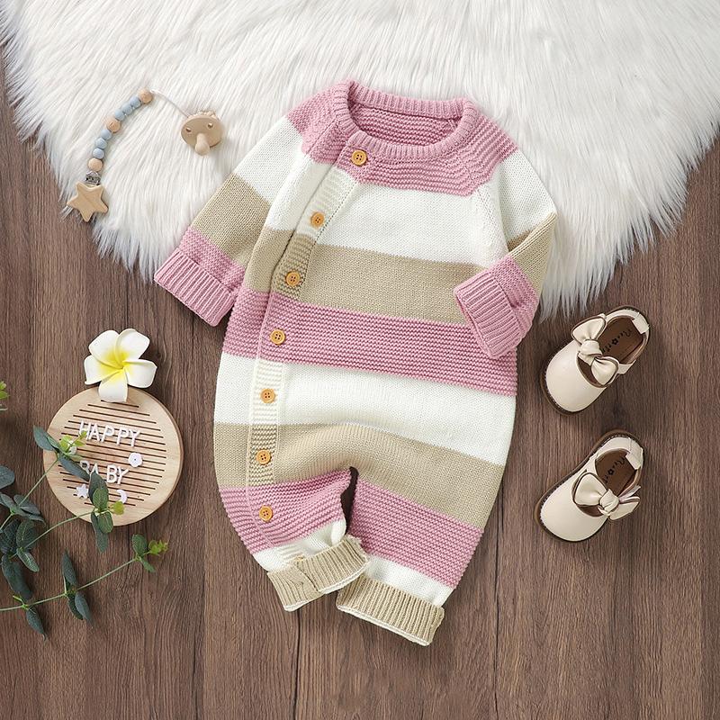 Winter Baby Rompers Clothes Warm Knit Striped Romper Boys Girls Jumpsuits Fall One Pieces Autumn Infant Unisex Playsuits