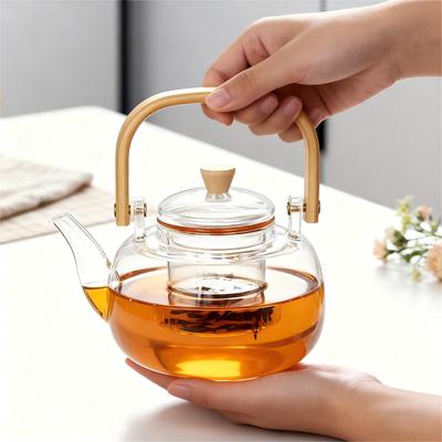 1000ml Glass Teapot Chinese Tea Ceremony Clear Teapot with Filter Wood Handle for Electric Ceramic Stove Home Office Tea Maker