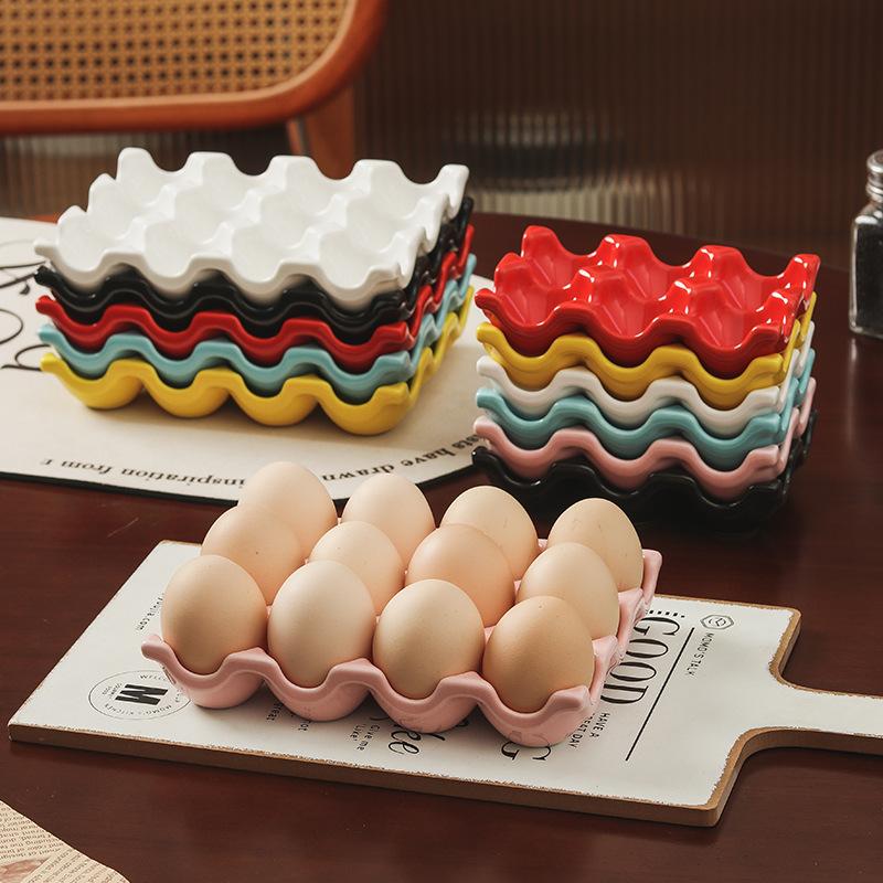 6/12 Grids Eggs Holder Gadget Ceramic Tableware Egg Boxes Refrigerator Eggs Tray Holder Boxes Household Kitchen Storage Supplies