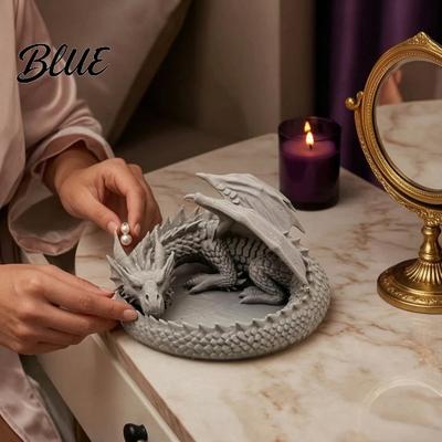 Fantasy Creature Figurine 3D Printed Dragon Jewelry Tray Coiled Key Bowl Desktop Ornament Organizer for Earrings Necklaces Creative Decor