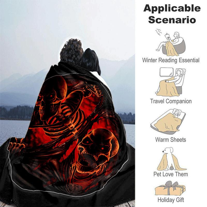 1pc Skull Printing Lightweight Flannel Blanket, Comfortable and Warm Blanket, for Camping Sofa Bed and Couch Office, Suitable for Gift Blanke