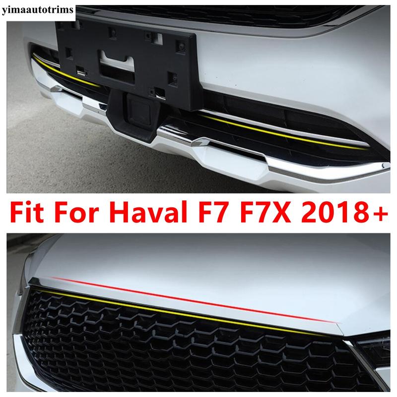 Front Hood Engine Strip / Bumper Below Grille Strip Decor Cover Trim For Haval F7 F7X 2018 -  Stainless Steel Accessories