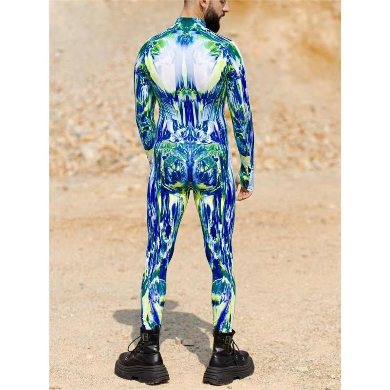 Halloween Tights 3D Digital Printing Adult Cosplay One-piece Costume Men Stage Performance Jumpsuit Dance Party Outfit