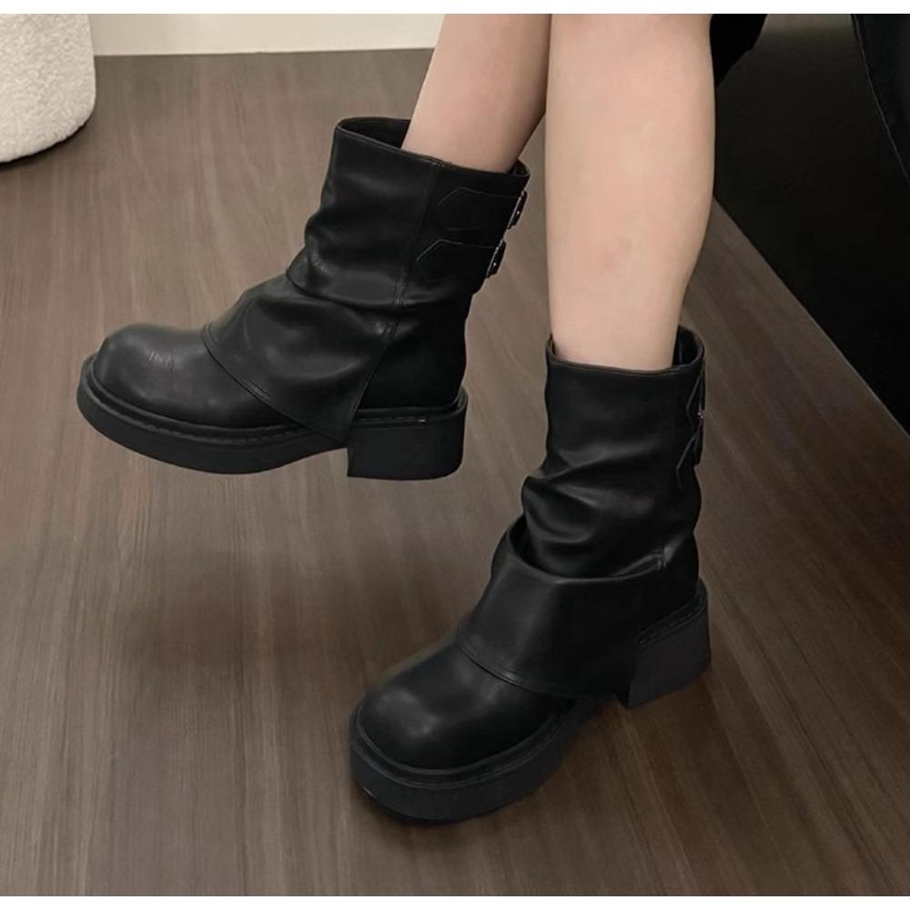 

Designer Trouser Legs Women Boots Fashion Slip on Pleated Shoes Female Thick Heel Western Cowboy Booties Zapatos De Mujer 39 чорний