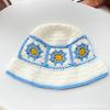 Flower Crochet Bucket Hat Women's Autumn and Winter Warm Wool Handmade Hat Foreign Style Versatile Age-reducing Basin Hat Ethnic Trend