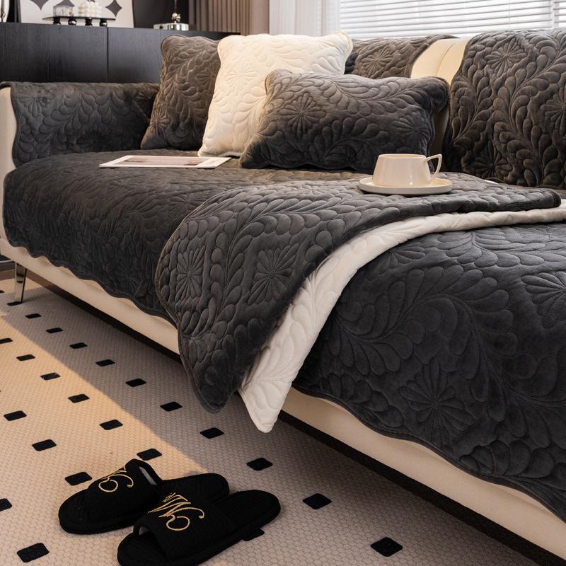 Sofa Cushion Simple Winter Plush Light Luxury Style Cushion Thickened Anti-Slip Leather Sofa Cover Cover Cloth Universal