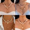 Holiday Travel Starfish Pendant Necklace Alloy Beads Shell Necklace Layered Choker Chain  for Women