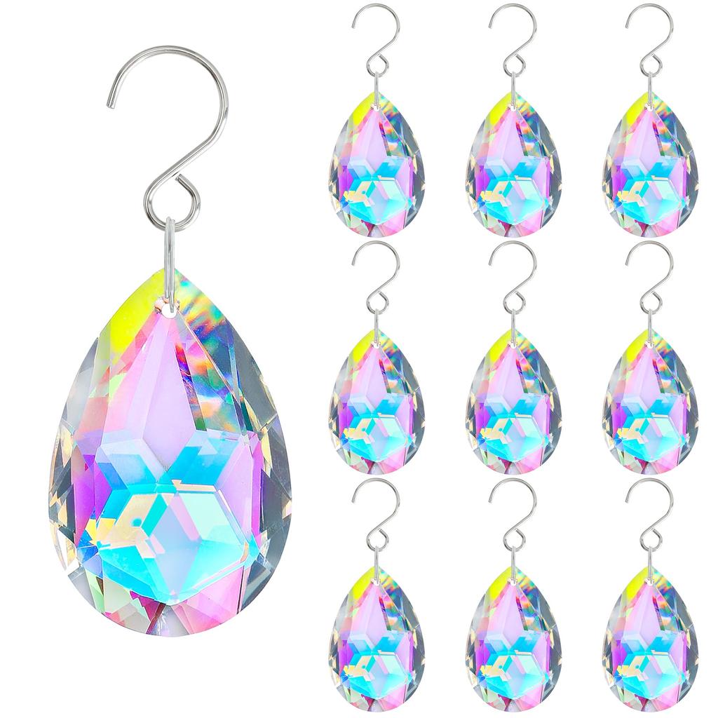 10pcs 38mm Sun Catcher Crystal Teardrops Chandelier Parts, Chandelier Crystal Prisms Pendants with Hook for Hanging Crystals On Lamp, Window, Mot