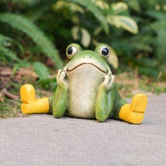 Sitting Frog Statue Resin Frog Stretching His Legs Ornament Garden Frog Figurine for Outdoor Indoor Plant Pot Desk Shelf Decoration