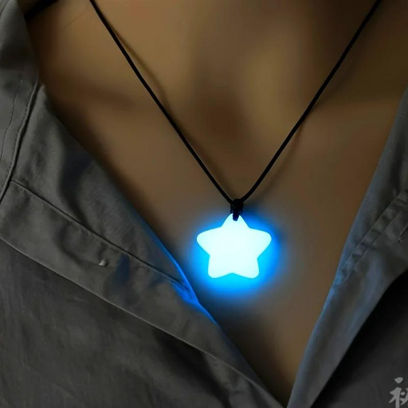 Jade Glow-in-the-Dark Star Lucky Pendant Necklace Set Adjustable Rope Sporty/Cute Style for Outdoor Adventures & Music Festivals