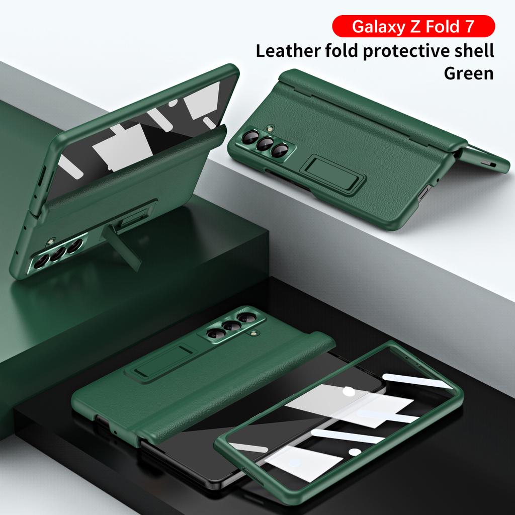Leather Phone Case for Samsung Galaxy Z Fold 7 6 5 4 3 Fold7 Fold6 Fold5 Magnetic Hinge Stand Back Cover with Mirror Film YYC006