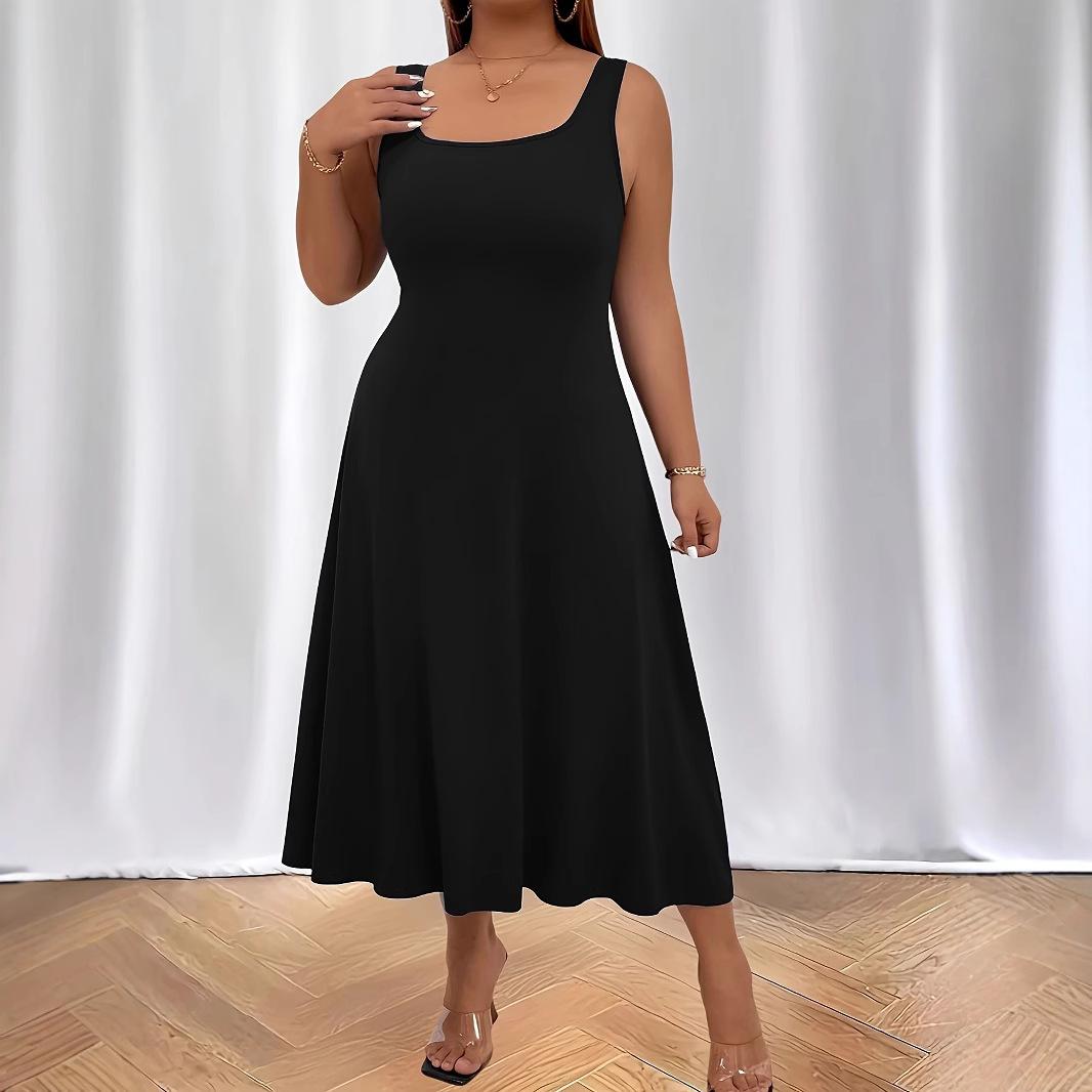 

DAFIFY женские модные летние весенние однотонные повседневные платья без рукавов с подтяжками и высокой талией XL чёрный