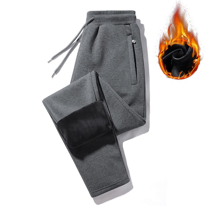 Winter Plus Velvet Sports Pants Men's Loose-fitting Cotton Casual Pants Men's Elastic Waist Pocket Zipper Pants