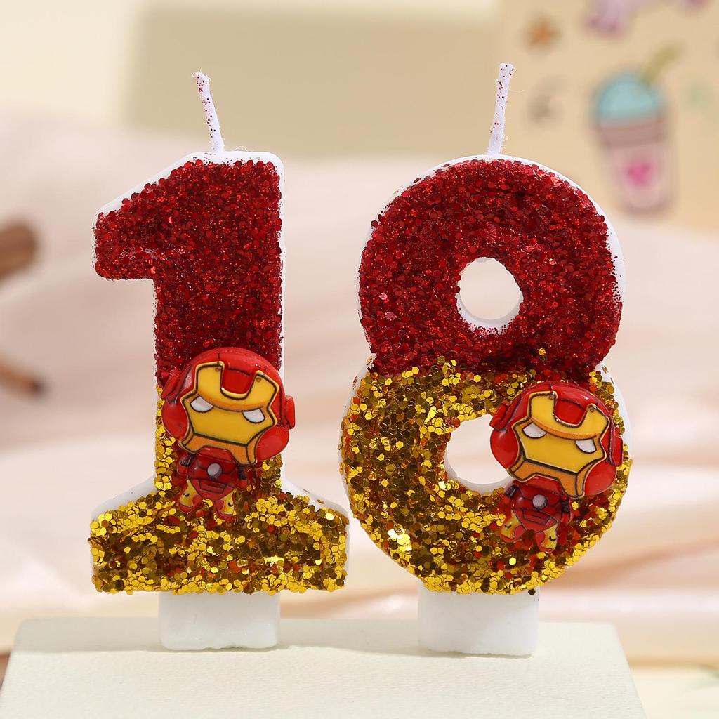 Iron Man Sequin Birthday Cake Topper – Festive Digital Candle with Colorful Design