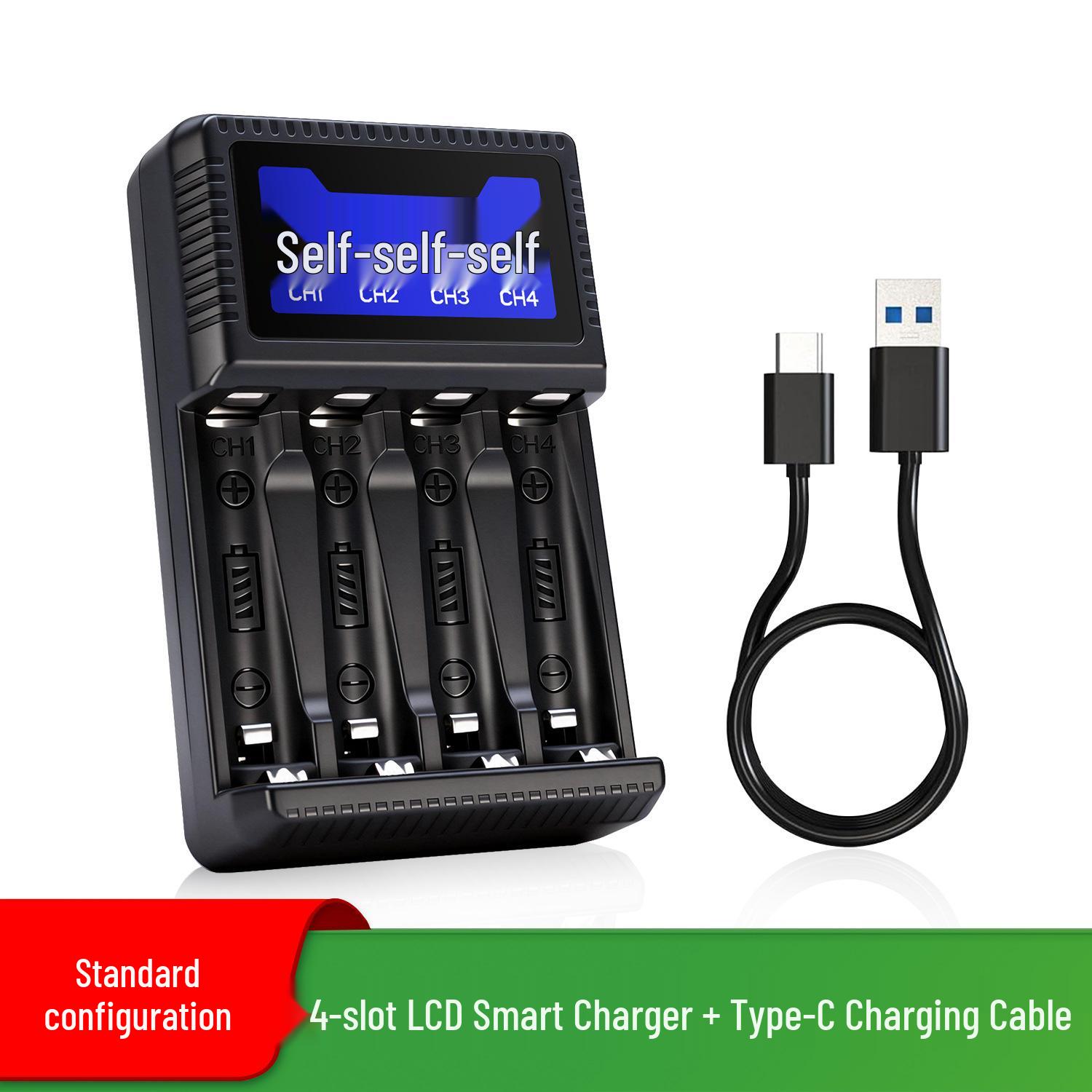 4-Slot LCD Fast Smart Type-C Charger for AA/AAA Ni-MH Batteries