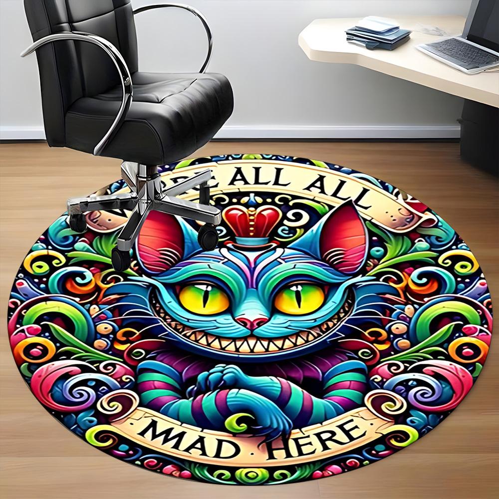 1pc Cat Mad Office Round Area Rug, Mat Suitable For Office, Under Office Chairs Bedroom Living Room Home Decor, Room Deco