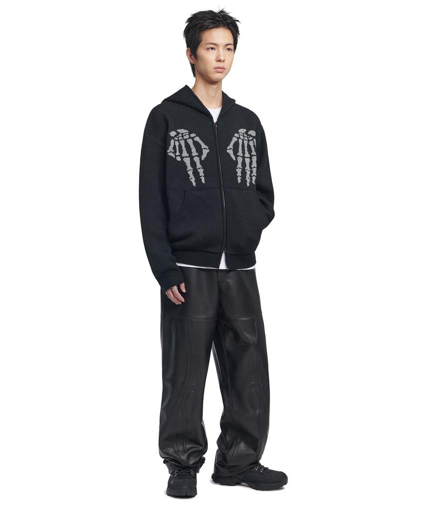Nomanual Nm Skull Hand Cowichan Hooded Zip-Up - Black
