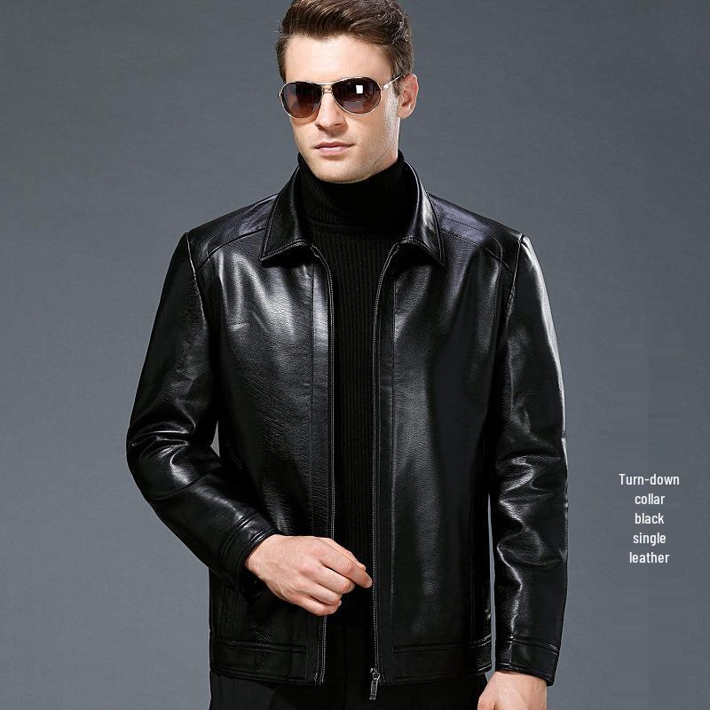 Men's Genuine Leather Sheepskin Jacket for Middle-Aged/Elderly - Spring/Autumn Wear