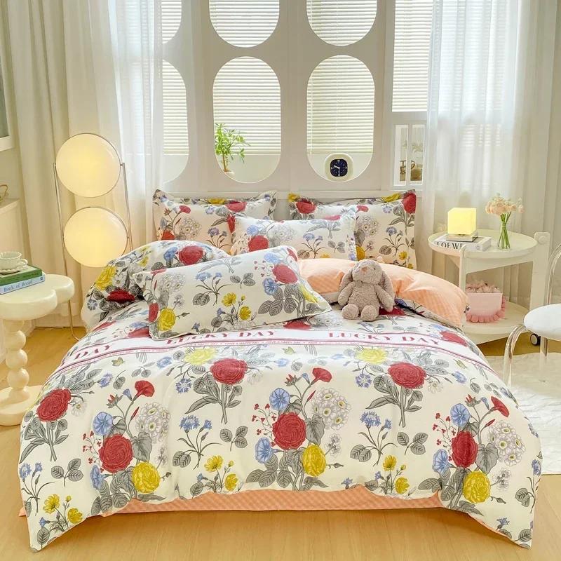 Botanisk Blomstret Dynetrekk Mykt Reversibelt Blomster Dundyne Trekk 4 stk Sengetøy Sett(1 Dynetrekk+1 Laken+2 Putetrekk)