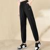 Li-Ning Solid Color Loose Mid Waist Elastic Cuff Knitted Sports Pants Women bottoms Black AKLUE34-1