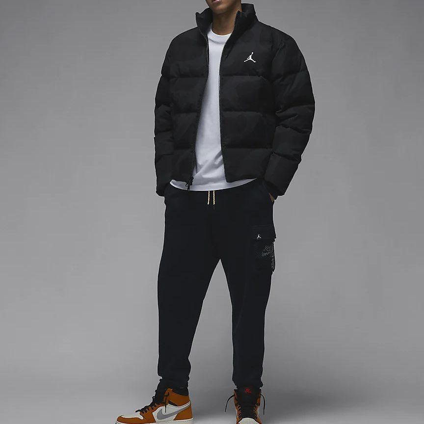 Jordan Flight Heritage Solid Color Stand Collar Zip-Up Casual Down Jacket Men Outerwear Black FB6989-045