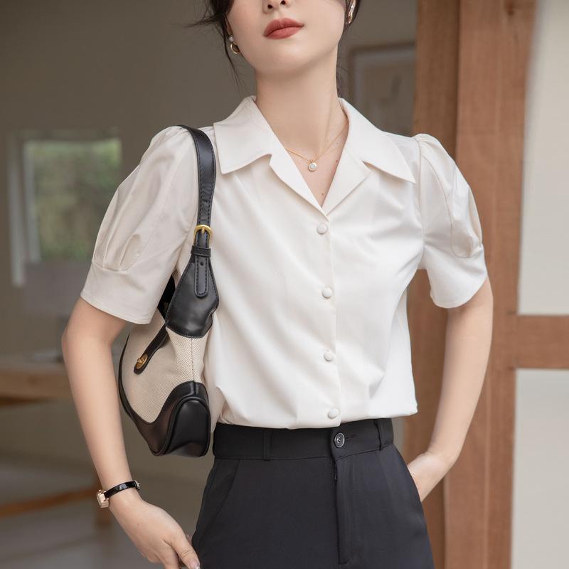 GMXIA Women's Short Sleeve Shirt Summer Career Commuter Simple Interview Blouse