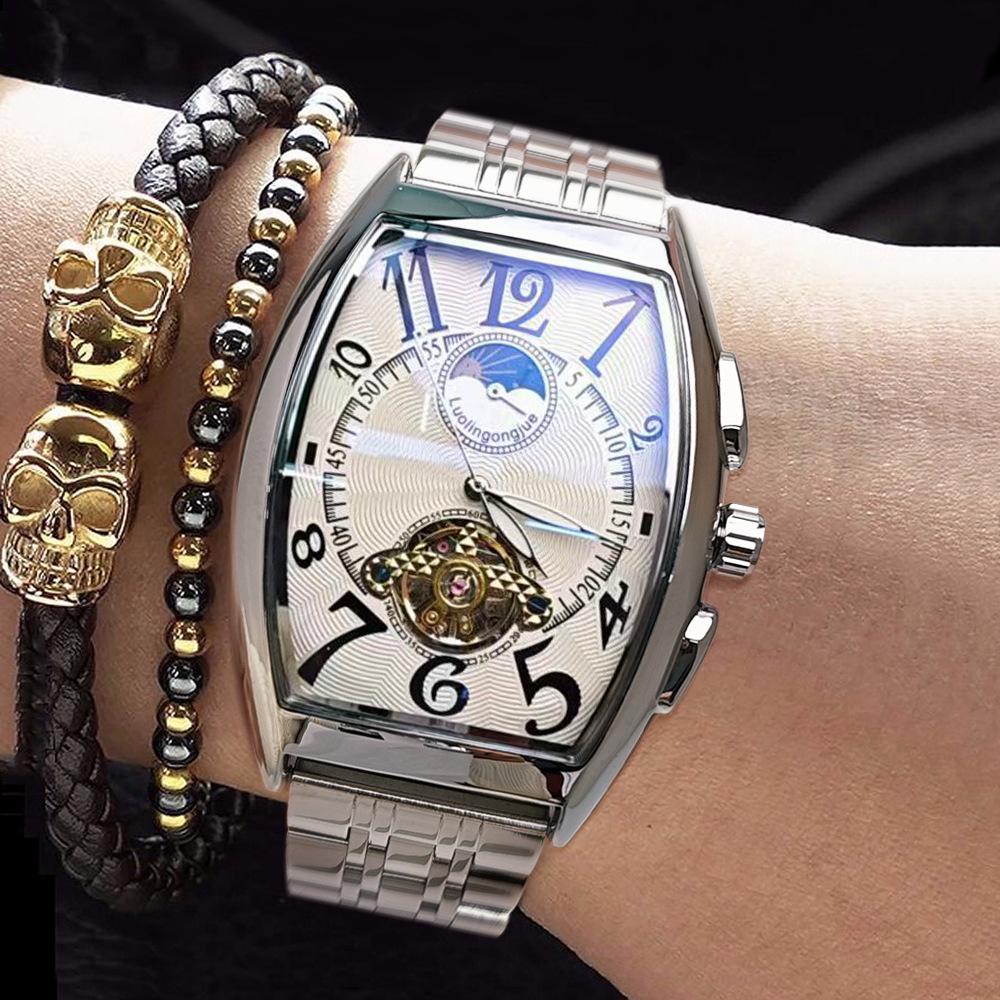 

Мужские автоматические механические часы бочкообразной формы - Многофункциональный деловой и модный дизайн